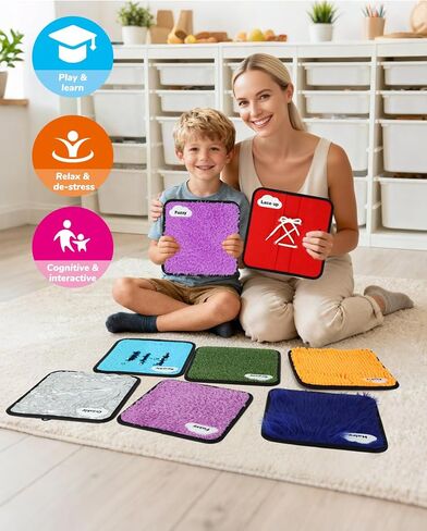 12Set Large Sensory Mats 10 x10 Inch Textured Labeled Sensory Tile Sensory Wall Panels with Hooks&Storage Tote,Tactile Sensory Toys for Autism,Calming Corner Classroom,Special Needs Education in Kuwait