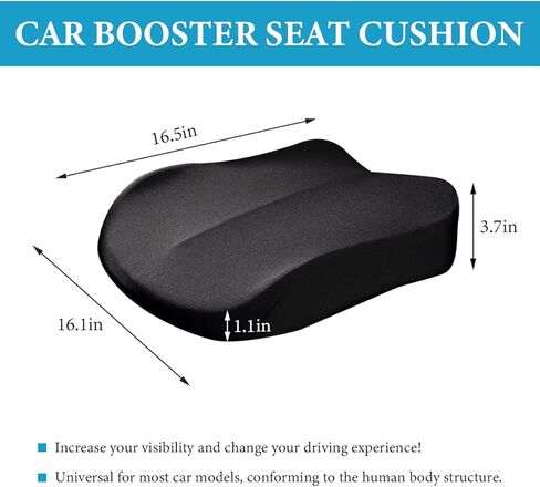 Car Seat Cushion, Comfort Ergonomic Memory Foam Seat Cushion for Tailbone Back Pain Relief, Breathable Car Cushion Suitable for Short People Driver to Get Better View (Black) in Saudi Arabia