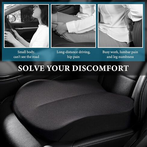 Car Seat Cushion, Comfort Ergonomic Memory Foam Seat Cushion for Tailbone Back Pain Relief, Breathable Car Cushion Suitable for Short People Driver to Get Better View (Black) in Saudi Arabia