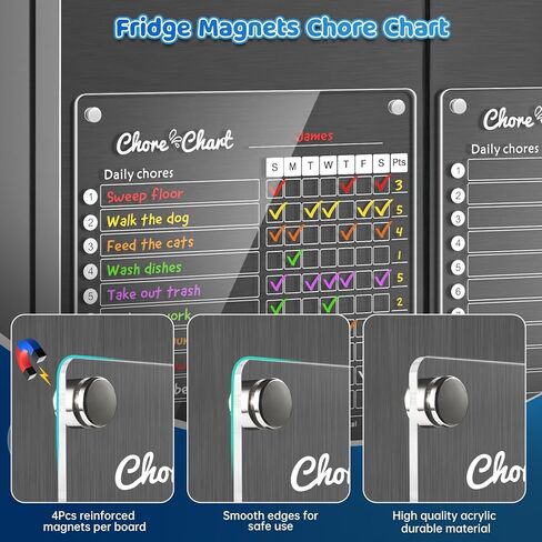 Magnetic Chore Chart for Kids, 4 Pcs Dry Erase Behavior Charts and 6 Colored Markers with Eraser Caps with 1 Eraser, Reward Chart for Multiple Kids Teens Adults Family, Chores Chart for Kids (Black) in Kuwait