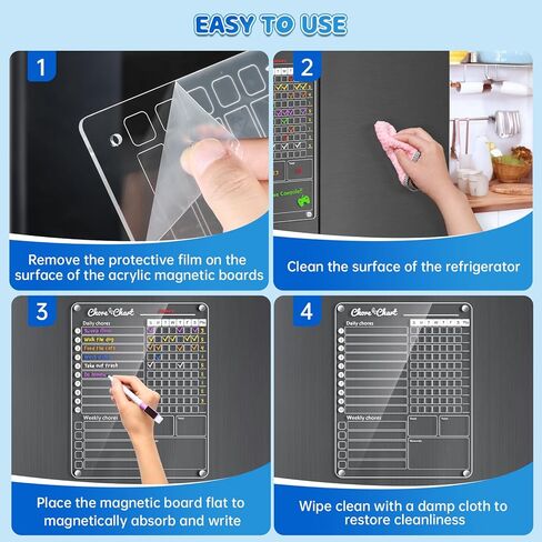 Magnetic Chore Chart for Kids, 4 Pcs Dry Erase Behavior Charts and 6 Colored Markers with Eraser Caps with 1 Eraser, Reward Chart for Multiple Kids Teens Adults Family, Chores Chart for Kids (Black) in Kuwait