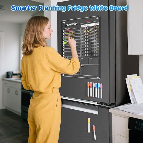 Magnetic Chore Chart for Kids, 4 Pcs Dry Erase Behavior Charts and 6 Colored Markers with Eraser Caps with 1 Eraser, Reward Chart for Multiple Kids Teens Adults Family, Chores Chart for Kids (Black) in Kuwait