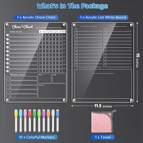 Magnetic Chore Chart for Kids, 4 Pcs Dry Erase Behavior Charts and 6 Colored Markers with Eraser Caps with 1 Eraser, Reward Chart for Multiple Kids Teens Adults Family, Chores Chart for Kids (Black) in Kuwait