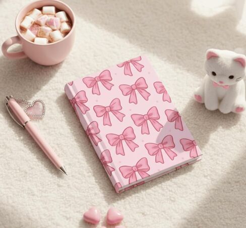 Pink Ribbon Hardcover Journal - Cute Bow Design, Girly Girls Notebook, Planning Gift, Notes Diary, Matte Cover in Saudi Arabia