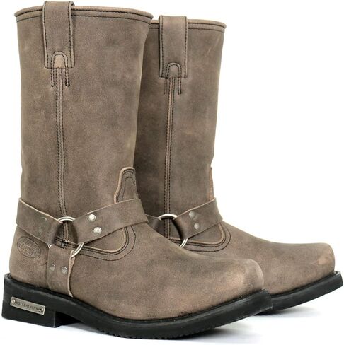 Hot Leathers BTM1003 Men's Stone Wash Brown 11-inch Tall Harness Leather Boots - 9 in Saudi Arabia