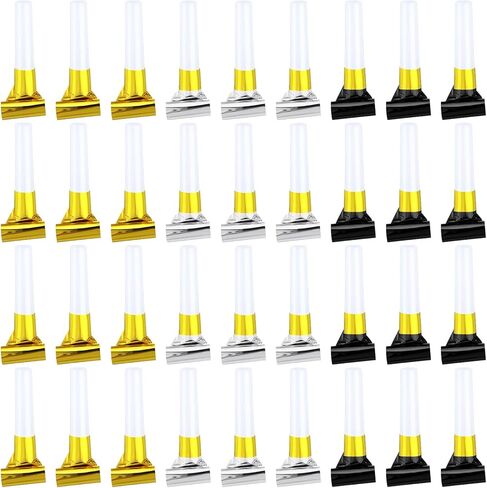 12 Pcs New Years Eve Noisemakers Party Favor Gold Silver Black Blower Horns Whistles 2026 Happy New Year Party Supplies for Sporting Events Birthday Celebration in Saudi Arabia