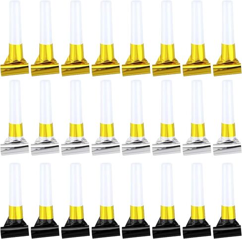 12 Pcs New Years Eve Noisemakers Party Favor Gold Silver Black Blower Horns Whistles 2026 Happy New Year Party Supplies for Sporting Events Birthday Celebration in Saudi Arabia