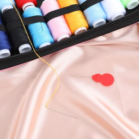 طقم إبر خياطة يدوية من الفولاذ المقاوم للصدأ 42 قطعة، 7 مقاسات إبر تطريز مع كشتبان ذهبي وخيوط إبرة، مجموعة إبر فضية للملابس والتطريز والحرف اليدوية in Kuwait