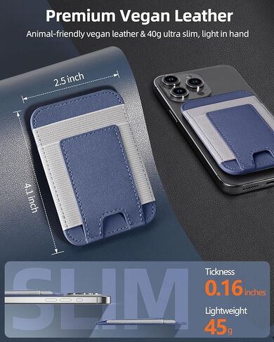 For Magsafe Wallet, 7 Cards Holder, Stronger Magnetic Wallet | Magnetic Phone Wallet for iPhone 17/16/15/14/13/12 Series, 2 Card Slots, RFID Blocking, Vegan Leather, Slim, Black in Kuwait