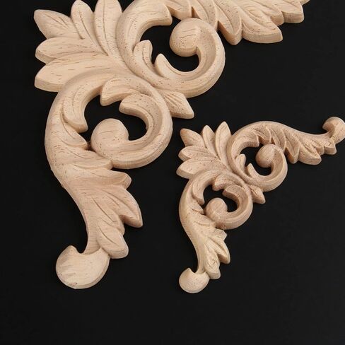 MUXSAM Wood Carved Applique Corner Onlay for Furniture Decoration, 4-Pack Unpainted Wooden Carving Decals for Walls Doors Mirrors Dresser Closet Bed Cabinet Decor DIY Project, 8x8cm/3.15"x3.15" in Saudi Arabia