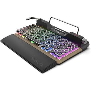 7KEYS Retro Typewriter Keyboard Wireless Bluetooth, Ergonomic leather hand rest, Mechanical Hot-swapable Blue Switch, Classical Vintage Style with RGB Backlight, 84 Punk Keycaps for Ipad MAC PC Laptop in Kuwait