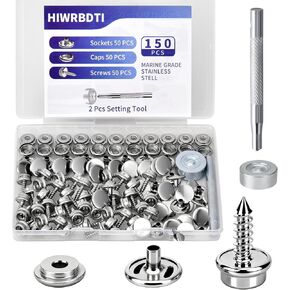 HIWRBDTI 150 قطعة من الفولاذ المقاوم للصدأ طقم أزرار كبس مع قطعتين أداة إعداد لتغطية القارب، مقبس معدني بحري من الدرجة 3/8 بوصة طقم أدوات تثبيت للقماش والأثاث والجلود in Saudi Arabia