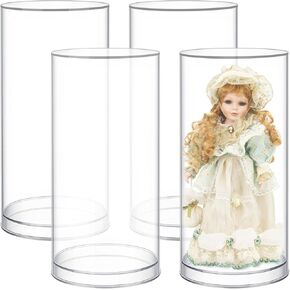 4 Pcs Acrylic Action Figure Display Case, 4" W x 8" H, 2mm Thick Round Clear Display Cases for Collectibles Figures Doll Models Storage Box in Saudi Arabia