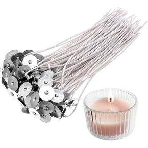 100Pcs Candle Wicks with Base, 8 Inch ECO Candle Wicks for Candles Making, Cotton Thick Wood Wick for Soy Candles DIY Crafts in Kuwait