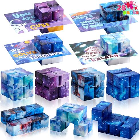 JOYIN 28 Packs Valentine’s Day Gift Cards with Infinity Magic Toys, Cosmic Hand-Held Flip, Stress Relief Fidget Toys for Kids Valentine's Party Favors, Classroom Exchange and Goodie Bag Stuffers in Kuwait