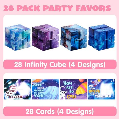 JOYIN 28 Packs Valentine’s Day Gift Cards with Infinity Magic Toys, Cosmic Hand-Held Flip, Stress Relief Fidget Toys for Kids Valentine's Party Favors, Classroom Exchange and Goodie Bag Stuffers in Kuwait