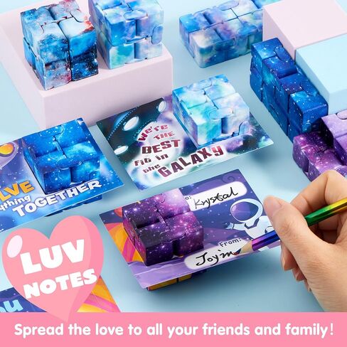 JOYIN 28 Packs Valentine’s Day Gift Cards with Infinity Magic Toys, Cosmic Hand-Held Flip, Stress Relief Fidget Toys for Kids Valentine's Party Favors, Classroom Exchange and Goodie Bag Stuffers in Kuwait