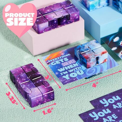 JOYIN 28 Packs Valentine’s Day Gift Cards with Infinity Magic Toys, Cosmic Hand-Held Flip, Stress Relief Fidget Toys for Kids Valentine's Party Favors, Classroom Exchange and Goodie Bag Stuffers in Kuwait