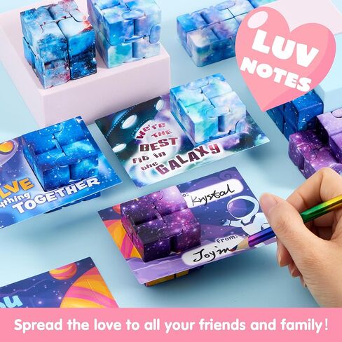 JOYIN 28 Packs Valentine’s Day Gift Cards with Infinity Magic Toys, Cosmic Hand-Held Flip, Stress Relief Fidget Toys for Kids Valentine's Party Favors, Classroom Exchange and Goodie Bag Stuffers in Kuwait