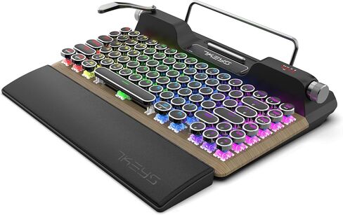 7KEYS Retro Typewriter Keyboard Wireless Bluetooth, Ergonomic leather hand rest, Mechanical Hot-swapable Blue Switch, Classical Vintage Style with RGB Backlight, 84 Punk Keycaps for Ipad MAC PC Laptop in Kuwait