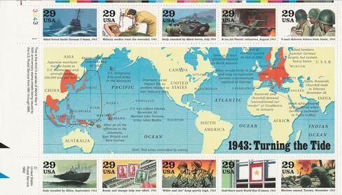 US Stamp - 1993 WWII 1943 Turning the Tide - Block of 10 Stamps - #2765 in Saudi Arabia
