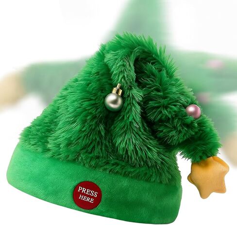 Soulchen Singing and Dancing Electric Christmas Santa Hat, Electric Swing Moving Santa Hat, Plush Green Musical Christmas Hats, Swing Musical Funny Toy for Xmas New Year Party Supplies in Saudi Arabia