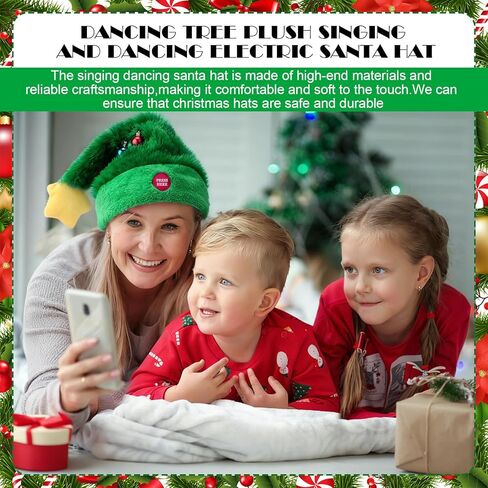 Soulchen Singing and Dancing Electric Christmas Santa Hat, Electric Swing Moving Santa Hat, Plush Green Musical Christmas Hats, Swing Musical Funny Toy for Xmas New Year Party Supplies in Saudi Arabia