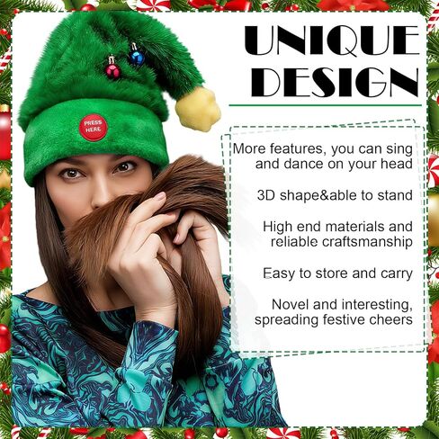 Soulchen Singing and Dancing Electric Christmas Santa Hat, Electric Swing Moving Santa Hat, Plush Green Musical Christmas Hats, Swing Musical Funny Toy for Xmas New Year Party Supplies in Saudi Arabia