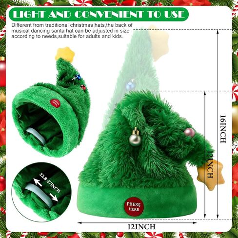 Soulchen Singing and Dancing Electric Christmas Santa Hat, Electric Swing Moving Santa Hat, Plush Green Musical Christmas Hats, Swing Musical Funny Toy for Xmas New Year Party Supplies in Saudi Arabia