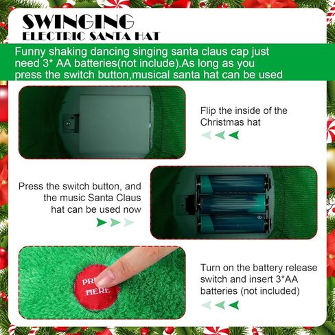 Soulchen Singing and Dancing Electric Christmas Santa Hat, Electric Swing Moving Santa Hat, Plush Green Musical Christmas Hats, Swing Musical Funny Toy for Xmas New Year Party Supplies in Saudi Arabia
