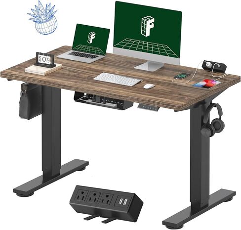 FLEXISPOT EN2 Electric Standing Desk 40 x 24'' Whole-Piece Desktop Small Adjustable Height Desk with Desk Clamp Power Strip, Cable Management, Memory Controller (Black Frame + 40" Black Top) in Saudi Arabia