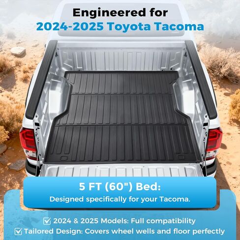 حصيرة سرير شاحنة Tsumbay لسيارة Toyota Tacoma 2024 2025، بطانة سرير TPE مناسبة لجميع الأحوال الجوية، حماية شديدة التحمل مضادة للانزلاق، قطعة واحدة باللون الأسود in Kuwait
