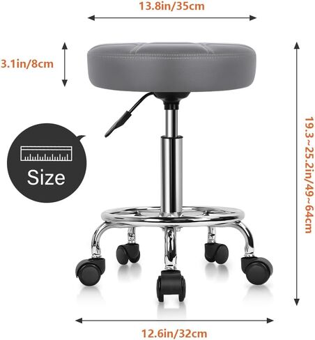 KKTONER Round Rolling Stool Chair PU Leather Height Adjustable Swivel Drafting Work SPA Shop Salon Stools with Wheels Office Chair Small (Gray) in Kuwait