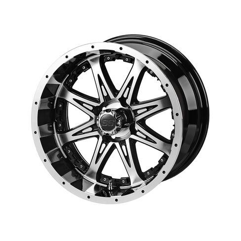 RM Cart Golf Cart Accessories 12" Revenge Black/Machined on 215/35-12 LSI Elite Tires with Pink Inserts (Set of 4) | Fits Metric Lug Nuts (Yamaha Only) in Saudi Arabia