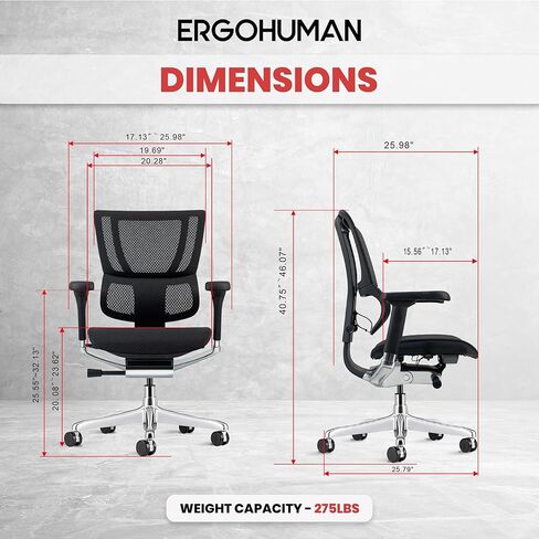 Ergohuman Eurotech ME3ERG-XTREME كرسي مكتب شبكي متوسط ​​الظهر مع التحكم في شد الإمالة، قفل الإمالة، زاوية الظهر، ارتفاع الظهر، إمالة متزامنة، ارتفاع المقعد، عمق المقعد، وتعديلات ارتفاع الذراع، رمادي in Kuwait
