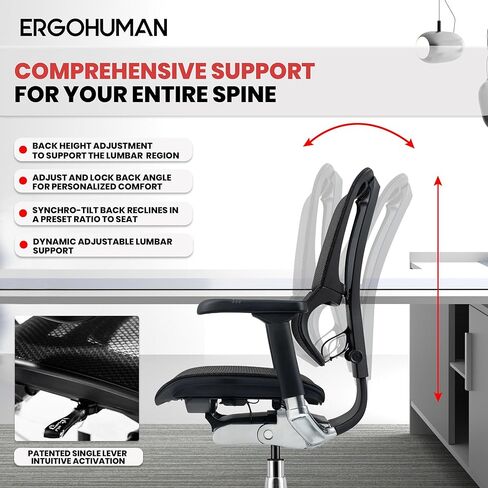 Ergohuman Eurotech ME3ERG-XTREME كرسي مكتب شبكي متوسط ​​الظهر مع التحكم في شد الإمالة، قفل الإمالة، زاوية الظهر، ارتفاع الظهر، إمالة متزامنة، ارتفاع المقعد، عمق المقعد، وتعديلات ارتفاع الذراع، رمادي in Kuwait