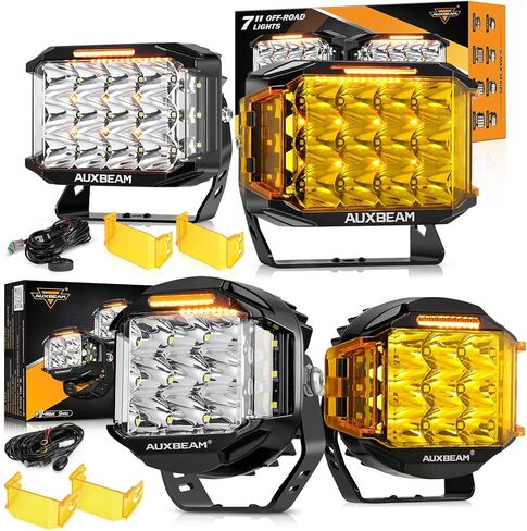 جراب إضاءة LED من سلسلة Auxbeam V-MAX مقاس 7x5 بوصة مكعب + 5 بوصات مستديرة للطرق الوعرة مع مطلق النار الجانبي in Kuwait