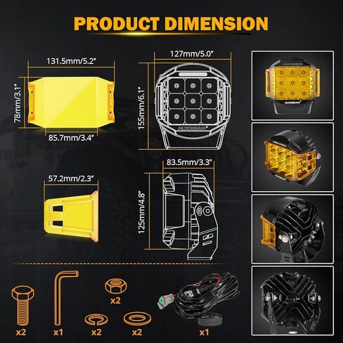 جراب إضاءة LED من سلسلة Auxbeam V-MAX مقاس 7x5 بوصة مكعب + 5 بوصات مستديرة للطرق الوعرة مع مطلق النار الجانبي in Kuwait