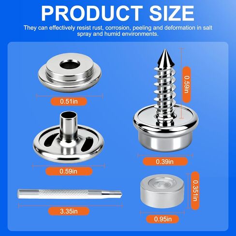 HIWRBDTI 150 Pcs Stainless Steel Canvas Snap Button Kit with 2 Pcs Setting Tool for Boat Cover, Metal Marine Grade 3/8 Inch Socket Heavy Duty Screws Snaps Fasteners Kit for Fabric, Furniture, Leather in Saudi Arabia