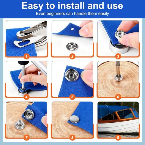 HIWRBDTI 150 Pcs Stainless Steel Canvas Snap Button Kit with 2 Pcs Setting Tool for Boat Cover, Metal Marine Grade 3/8 Inch Socket Heavy Duty Screws Snaps Fasteners Kit for Fabric, Furniture, Leather in Saudi Arabia
