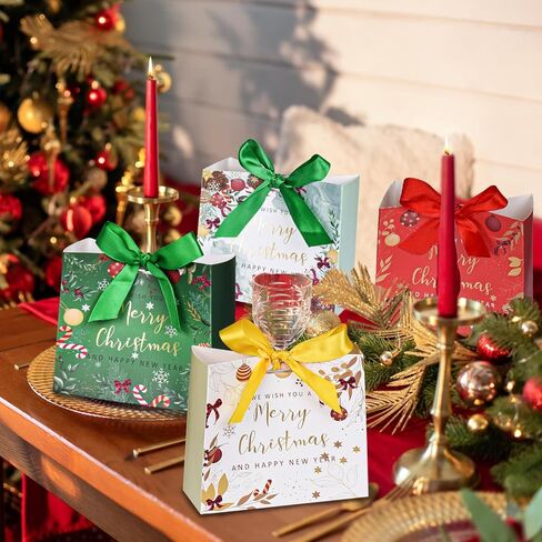 25 Pack Small Christmas Gift Bags, 5.1 x 4.5 x 2.2 Inches Mini Xmas Gift Bags, Small Gift Bag Christmas for Wrapping Presents, Classroon Exchange, Xmas Decor (Mix Color) in Saudi Arabia