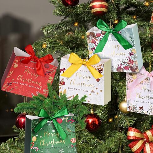 25 Pack Small Christmas Gift Bags, 5.1 x 4.5 x 2.2 Inches Mini Xmas Gift Bags, Small Gift Bag Christmas for Wrapping Presents, Classroon Exchange, Xmas Decor (Mix Color) in Saudi Arabia