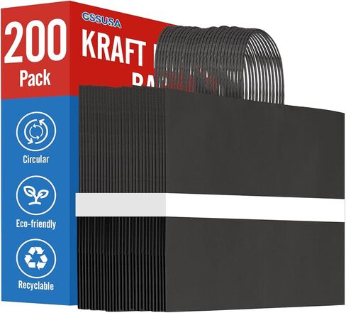 GSSUSA Large White Paper Bags 16x6x12'' 200Pcs Recycled Gift Bags Kraft Bag With Handles For Business, Party, Boutique, Retail, Wedding, Shopping, Halloween, Christmas in Kuwait