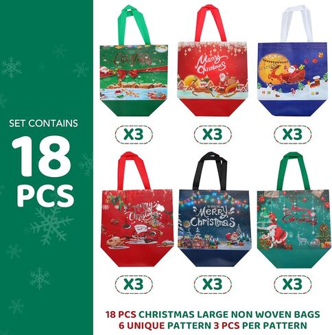 XPCARE 18P Christmas Large Non-woven Bag, 12.8 x 9.8 x 6.7 Inch Large Christmas Gift Bags Reusable Non-Woven Tote Bags with Handles, for Xmas Holiday Party Favors Supplies in Saudi Arabia