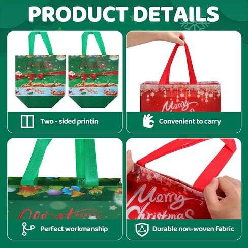 XPCARE 18P Christmas Large Non-woven Bag, 12.8 x 9.8 x 6.7 Inch Large Christmas Gift Bags Reusable Non-Woven Tote Bags with Handles, for Xmas Holiday Party Favors Supplies in Saudi Arabia