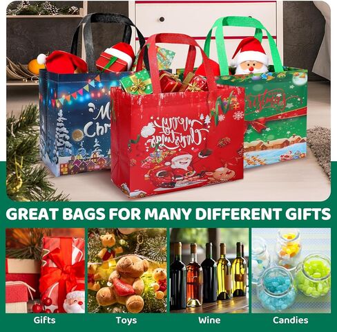 XPCARE 18P Christmas Large Non-woven Bag, 12.8 x 9.8 x 6.7 Inch Large Christmas Gift Bags Reusable Non-Woven Tote Bags with Handles, for Xmas Holiday Party Favors Supplies in Saudi Arabia
