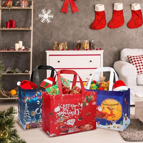 XPCARE 18P Christmas Large Non-woven Bag, 12.8 x 9.8 x 6.7 Inch Large Christmas Gift Bags Reusable Non-Woven Tote Bags with Handles, for Xmas Holiday Party Favors Supplies in Saudi Arabia