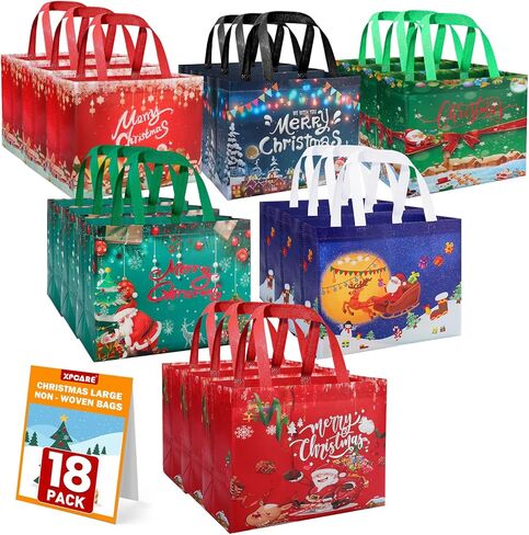 XPCARE 18P Christmas Large Non-woven Bag, 12.8 x 9.8 x 6.7 Inch Large Christmas Gift Bags Reusable Non-Woven Tote Bags with Handles, for Xmas Holiday Party Favors Supplies in Saudi Arabia