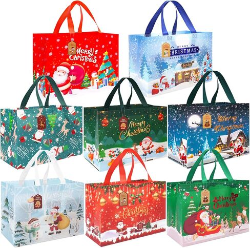 8 Pack Christmas Gift Bags Large with Handles, Non-Woven Reusable Tote Bag Christma's Wrapping Gift Bags for Xmas Gifts Shopping Holiday Christmas Party Supplies 12.8"×9.8"×6.7" with 10 Pcs Gift Tags in Saudi Arabia