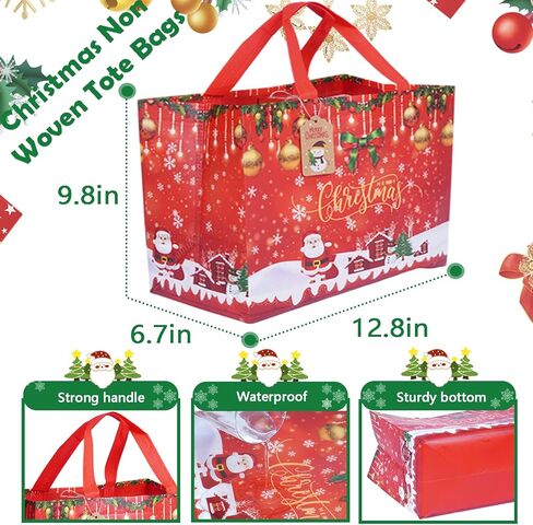 8 Pack Christmas Gift Bags Large with Handles, Non-Woven Reusable Tote Bag Christma's Wrapping Gift Bags for Xmas Gifts Shopping Holiday Christmas Party Supplies 12.8"×9.8"×6.7" with 10 Pcs Gift Tags in Saudi Arabia